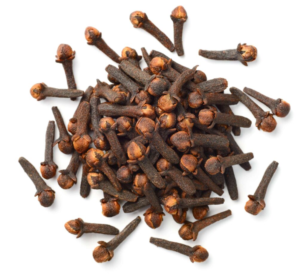 Cloves Export dried cloves isolated on white, top view