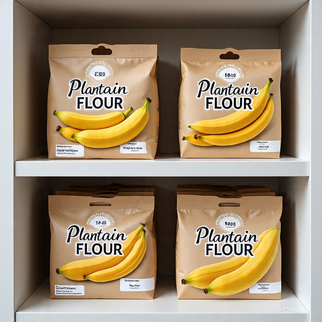 plantain flour packaging on shelves
